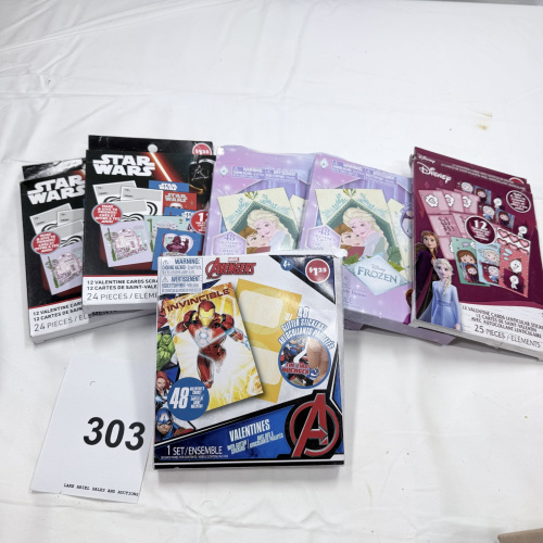 Lot 303: Disney Star Wars Frozen Avengers Valentine's Day Cards Sets Lot of 6 Packages