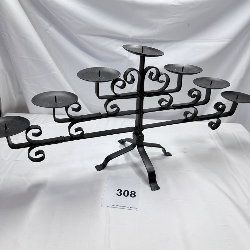 Lot 308: Black Metal Candelabra with Scrollwork, 7-Holder, Footed Base