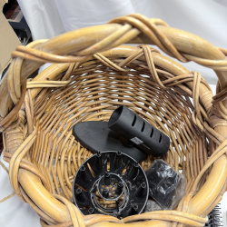 Lot 310: Assorted Hair Styling Tools with Wicker Basket - Curling Irons, Brush, Straighteners