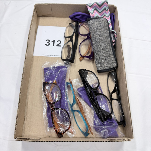 Lot 312: Assorted Reading Glasses with Cases - Lot of 7 Pairs Purple Black Brown Frames