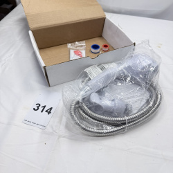 Lot 314: Shower Head Installation Kit with Flex Hoses, Blue/Red Rings, and Hardware Components