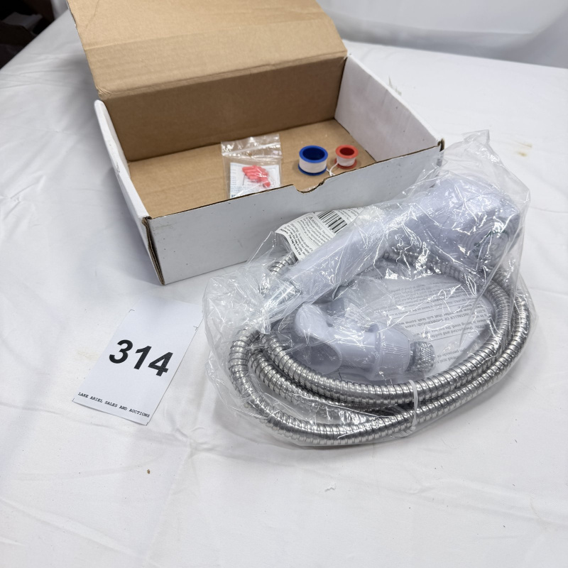 Lot 314: Shower Head Installation Kit with Flex Hoses, Blue/Red Rings, and Hardware Components