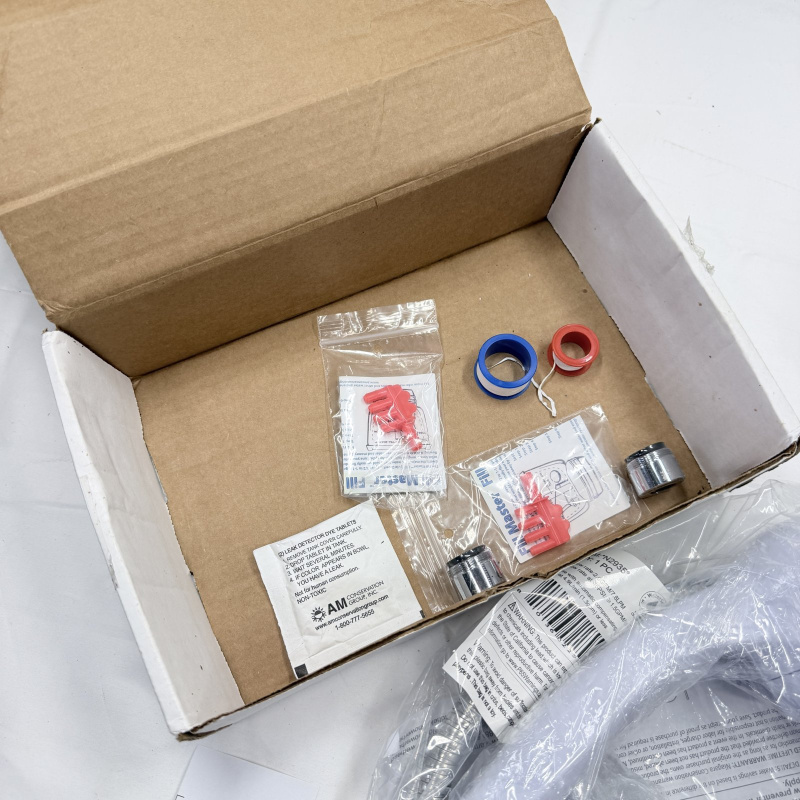 Lot 314: Shower Head Installation Kit with Flex Hoses, Blue/Red Rings, and Hardware Components