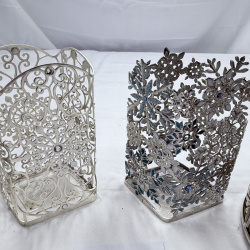 Lot 325: 4 Silver-Plated Metal Openwork Candle Holders - Mosaic Floral Snowflake Designs