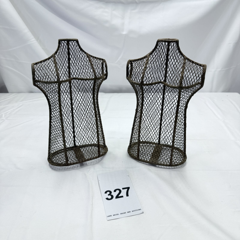Lot 327: Metal Wire Mesh Torso Mannequin Forms - Pair - Brown Finish 7" Tall