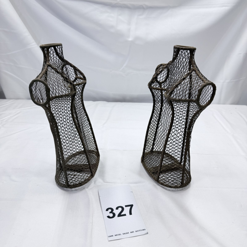 Lot 327: Metal Wire Mesh Torso Mannequin Forms - Pair - Brown Finish 7" Tall