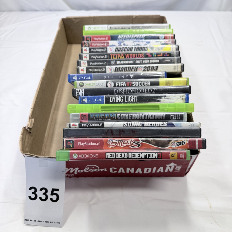 Lot 335: Box of Video Games - Xbox 360, PS2, PS4, Xbox One - 18+ Titles Mixed Platforms