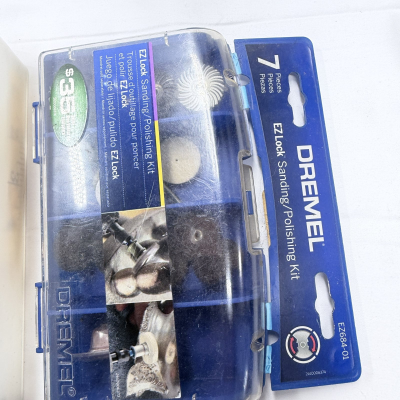 Lot 337: Crafting Supplies Lot - Dremel Sanding Kit, Needles, Twine, Measuring Tape, Wire
