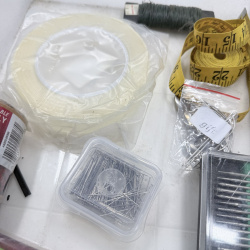 Lot 337: Crafting Supplies Lot - Dremel Sanding Kit, Needles, Twine, Measuring Tape, Wire