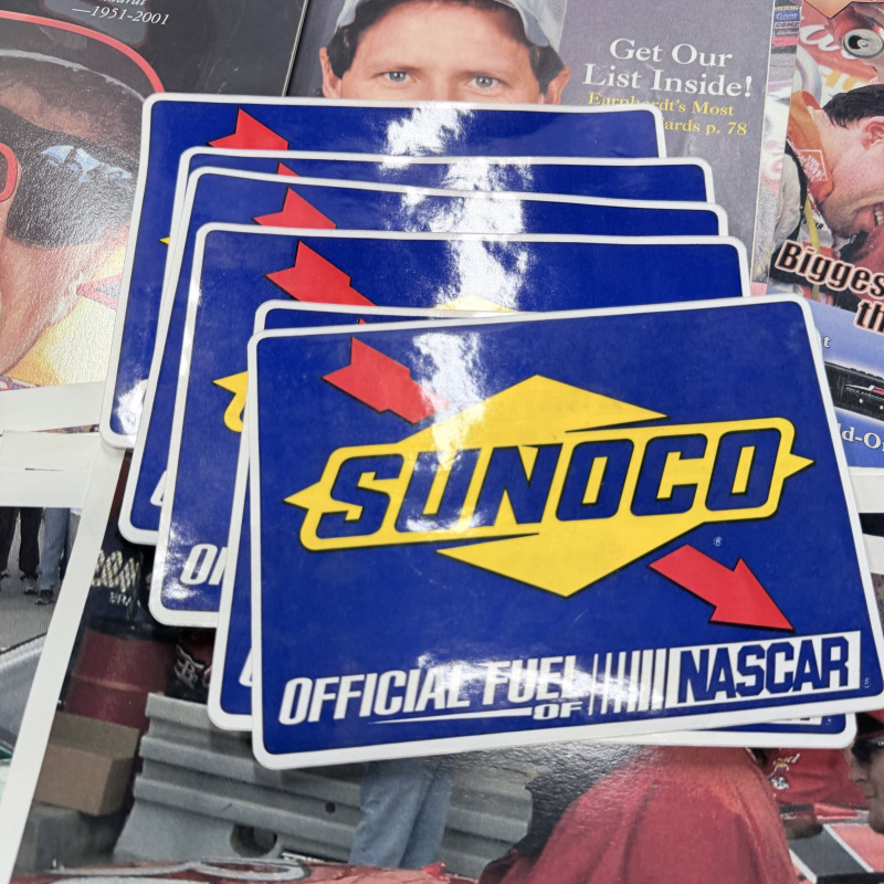 Lot 340: NASCAR Collectibles Lot: Magazines, Window Clings, Sunoco Decals, Photos