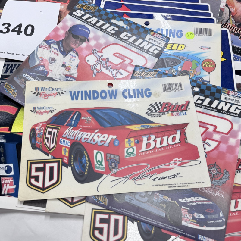 Lot 340: NASCAR Collectibles Lot: Magazines, Window Clings, Sunoco Decals, Photos