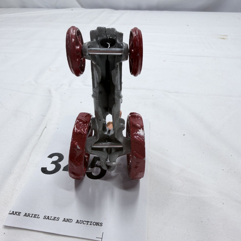 Lot 345: Die Cast Toy Tractor with Farmer Figure Gray & Red Metal