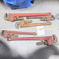 Lot 355: Lot of 5 Vintage Red Pipe Wrenches - Used Condition, Various Sizes