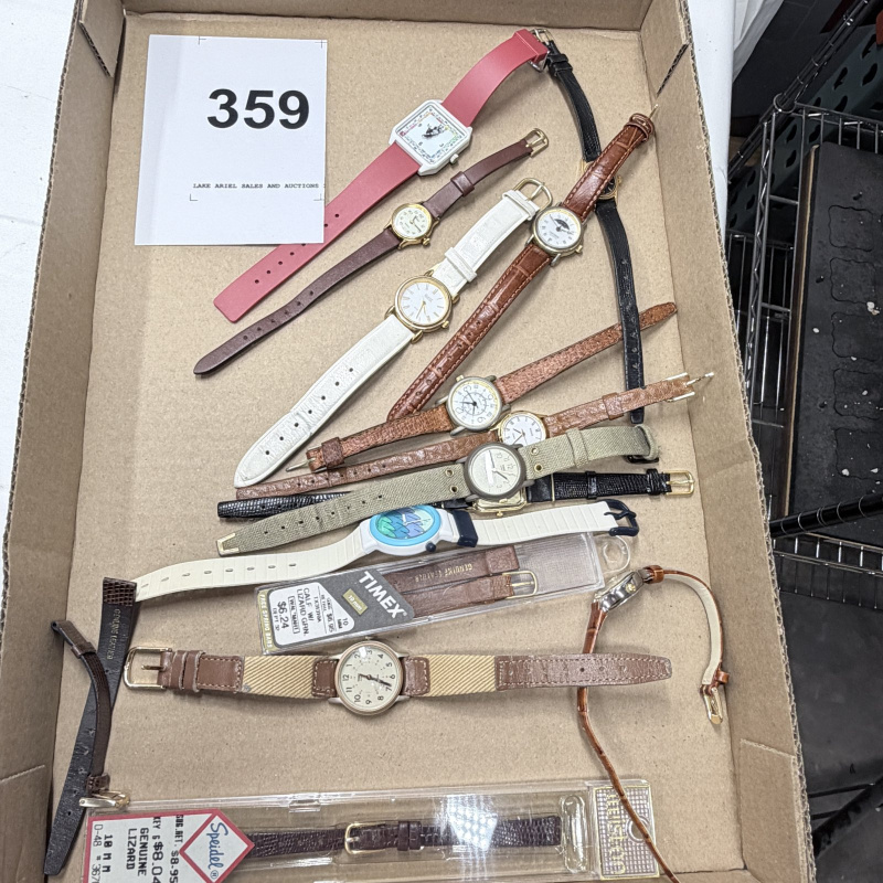 Lot 359: Collection of Vintage Ladies Wristwatches with Leather & Fabric Straps - Timex & Others