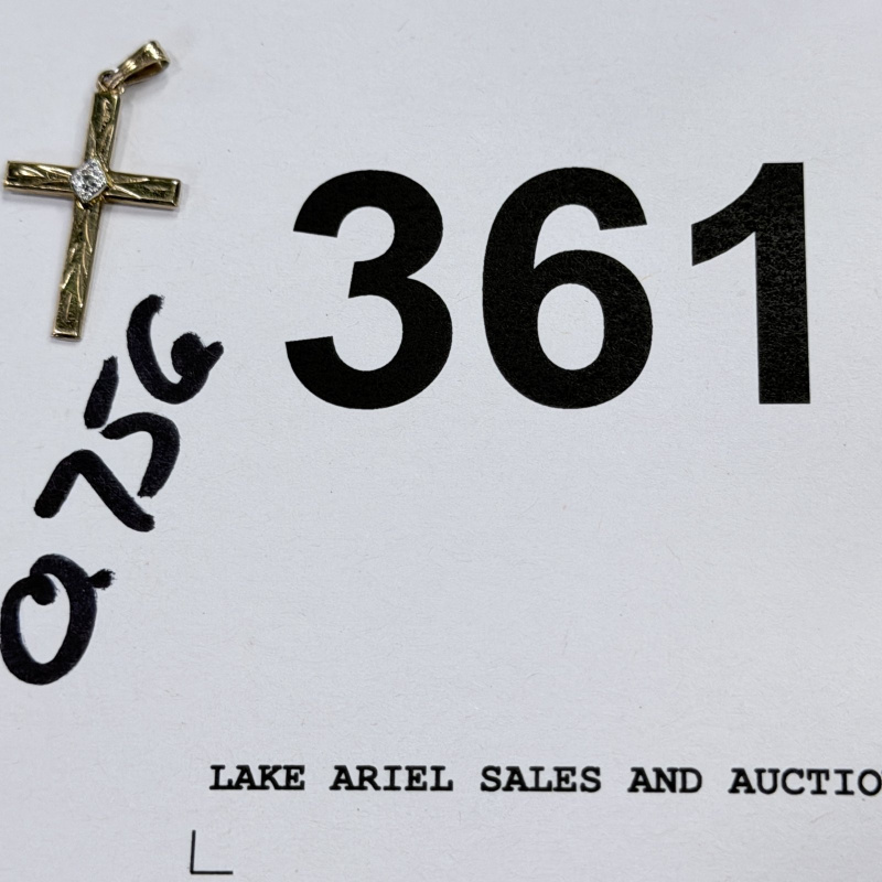 Lot 361: 14KGF Gold Cross Pendant with Diamond Accent