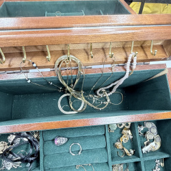 Lot 363: Wooden Jewelry Box with Mirror and Assorted Costume Jewelry Collection