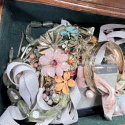 Lot 363: Wooden Jewelry Box with Mirror and Assorted Costume Jewelry Collection