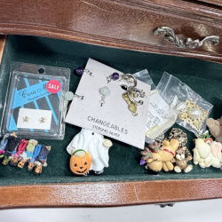 Lot 363: Wooden Jewelry Box with Mirror and Assorted Costume Jewelry Collection
