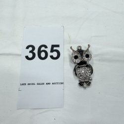Lot 365: Owl Pendant/Charm with Black Enamel and Clear Rhinestones Silver-Tone Metal