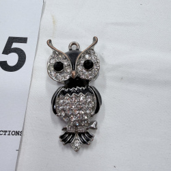 Lot 365: Owl Pendant/Charm with Black Enamel and Clear Rhinestones Silver-Tone Metal
