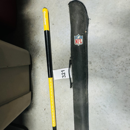 Lot 321: NFL Yellow and Black Pool Cue Stick with Leather Carrying Case Pittsburgh Steelers