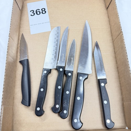 Lot 368: Assorted kitchen knife lot, Goodcook & Farberware, 6 pieces incl. santoku, carving, paring & utility knives