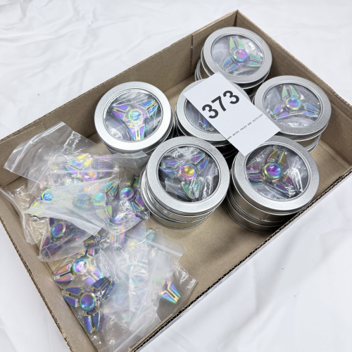 Lot 373: Rainbow metal tri-bar fidget spinners in tin cases, lot of 25pc