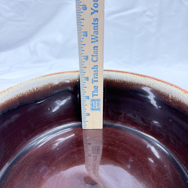 Lot 377: Vintage brown drip glaze stoneware fondue/soup pot with lid and handle, McCoy-style pottery