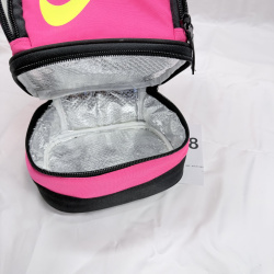 Lot 378: Nike dual-compartment insulated lunch bag, pink with volt swoosh logo