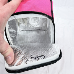 Lot 378: Nike dual-compartment insulated lunch bag, pink with volt swoosh logo