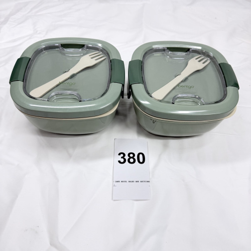 Lot 380: Bentgo salad container set with fork, sage green square lunch containers (set of 2)