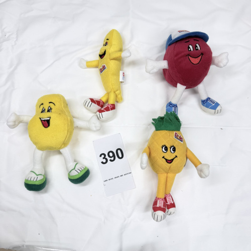 Lot 390: 1999 Dole Food Company "Bobby Banana" & friends plush fruit character toys, set of 4