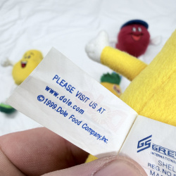 Lot 390: 1999 Dole Food Company "Bobby Banana" & friends plush fruit character toys, set of 4