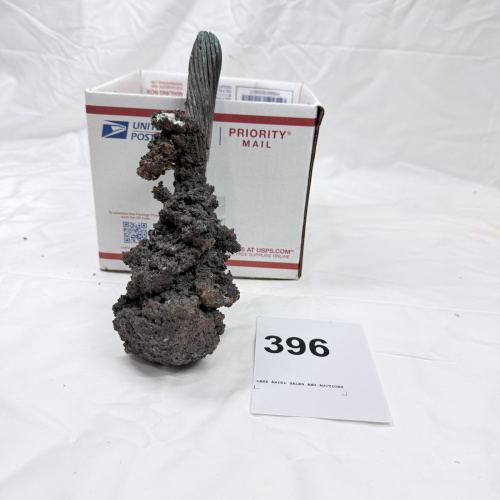 Lot 396: Fulgurite/melted copper wire cable mass with fused slag, lightning strike fulgurite specimen