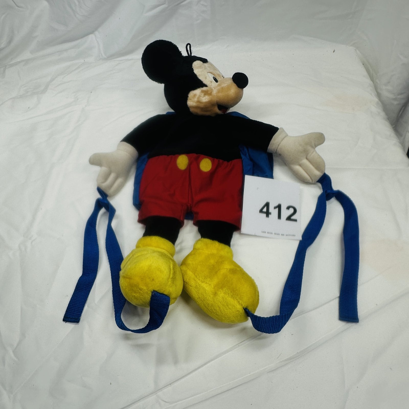 Lot 412: Vintage Disney Mickey Mouse plush convertible backpack/child harness with safety straps