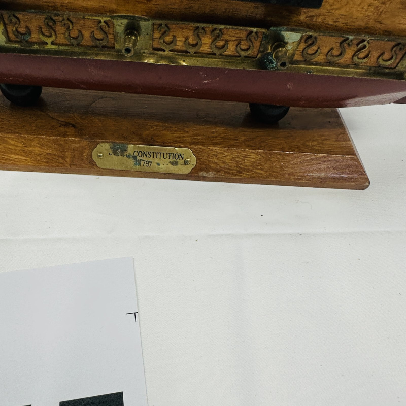 Lot 417: USS Constitution 1797 wooden tall ship model with wooden stand, plus small pirate galleon ship model, set of 2