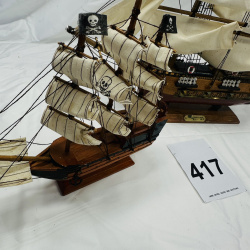 Lot 417: USS Constitution 1797 wooden tall ship model with wooden stand, plus small pirate galleon ship model, set of 2