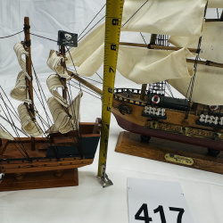 Lot 417: USS Constitution 1797 wooden tall ship model with wooden stand, plus small pirate galleon ship model, set of 2