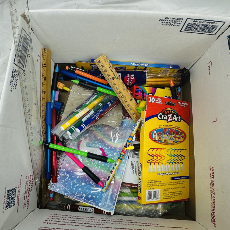 Lot 420: Bulk school supply lot: pens, pencils, Cra-Z-Art markers, rulers, folders & binders, plus zip pencil pouch