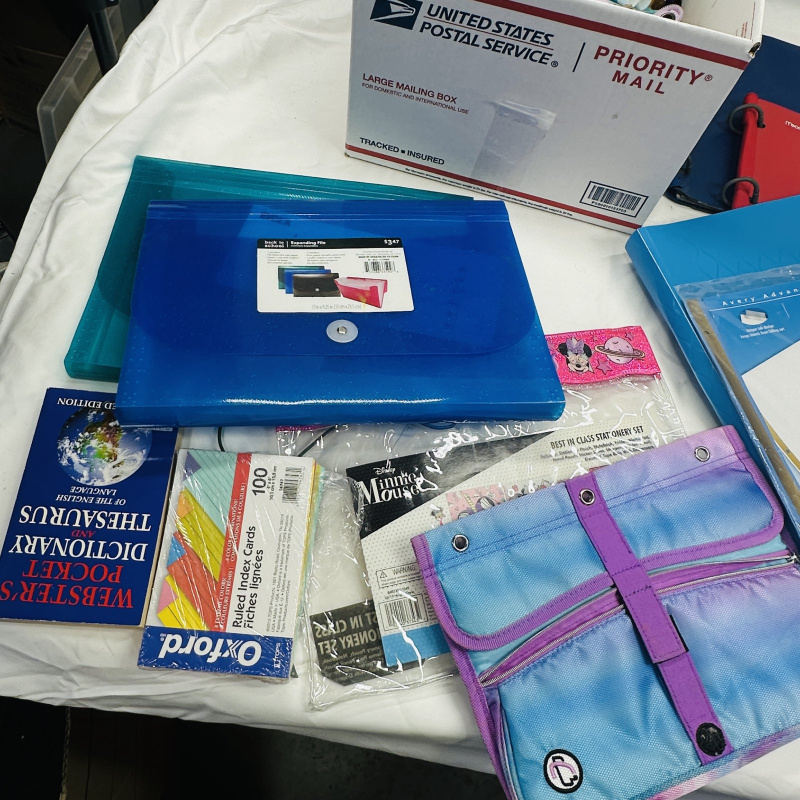 Lot 420: Bulk school supply lot: pens, pencils, Cra-Z-Art markers, rulers, folders & binders, plus zip pencil pouch