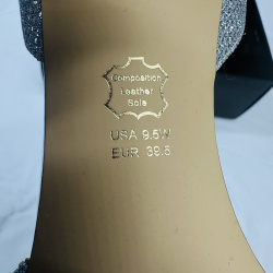 Lot 425: Silver glitter rhinestone strappy sandal heels, women's size 9.5W (EUR 39.5), composition leather sole