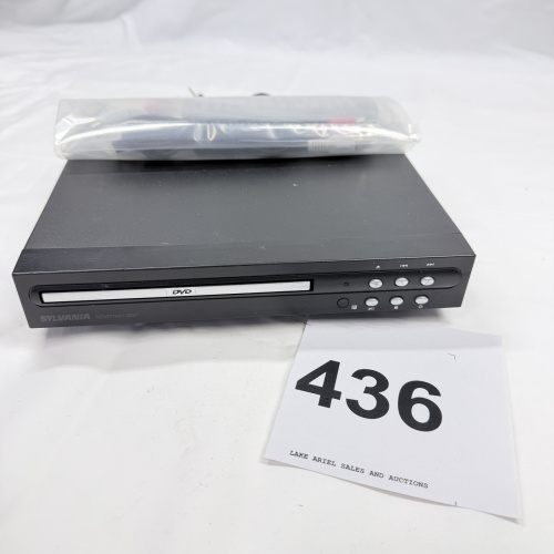 Lot 436: Sylvania SDVD1041-DG1 DVD Player with remote, AV cables, and power cord