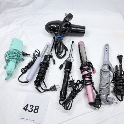 Lot 438: Vintage curling irons and hair dryer lot, incl. Conair Instant Heat, Revlon, Toni Waver