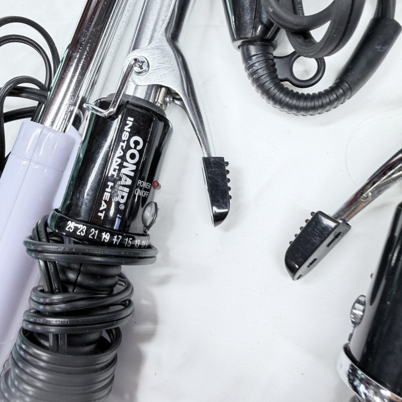 Lot 438: Vintage curling irons and hair dryer lot, incl. Conair Instant Heat, Revlon, Toni Waver