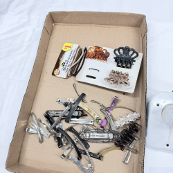 Lot 439: BarBar flat iron & curling iron with charging stand, plus hair clip/barrette accessory lot