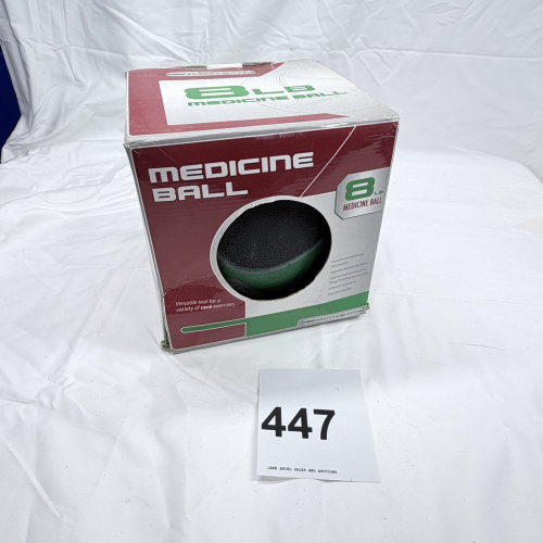 Lot 447: Fitness Gear 8LB Medicine Ball, core exercise training ball, in box
