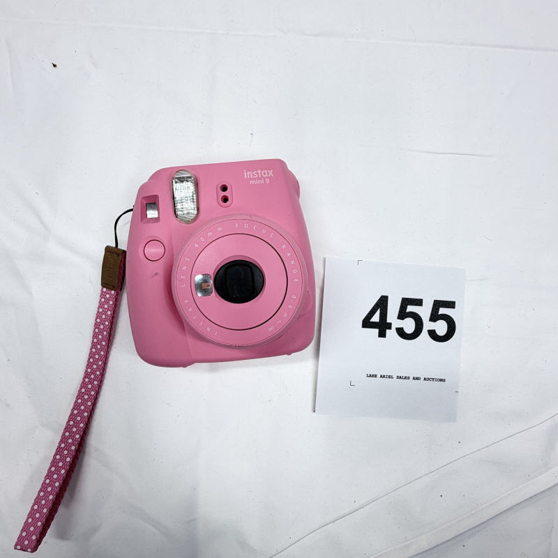 Lot 455: Fujifilm Instax Mini 9 instant film camera, pink, with wrist strap