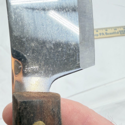Lot 470: Vintage Rogers Co. Stainless Steel meat cleaver, Japan, wood handle with brass rivets