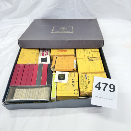 Lot 479: Vintage Kodak/Argus 35mm slide collection with Kodaslide & color transparency boxes, Brooks Brothers storage box