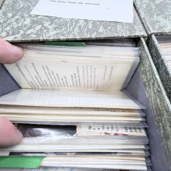 Lot 485: Vintage handwritten & clipped recipe card collection, 3 file boxes with tabbed dividers (Appetizers-Desserts, Sandwiches-Vegetables, Salads)